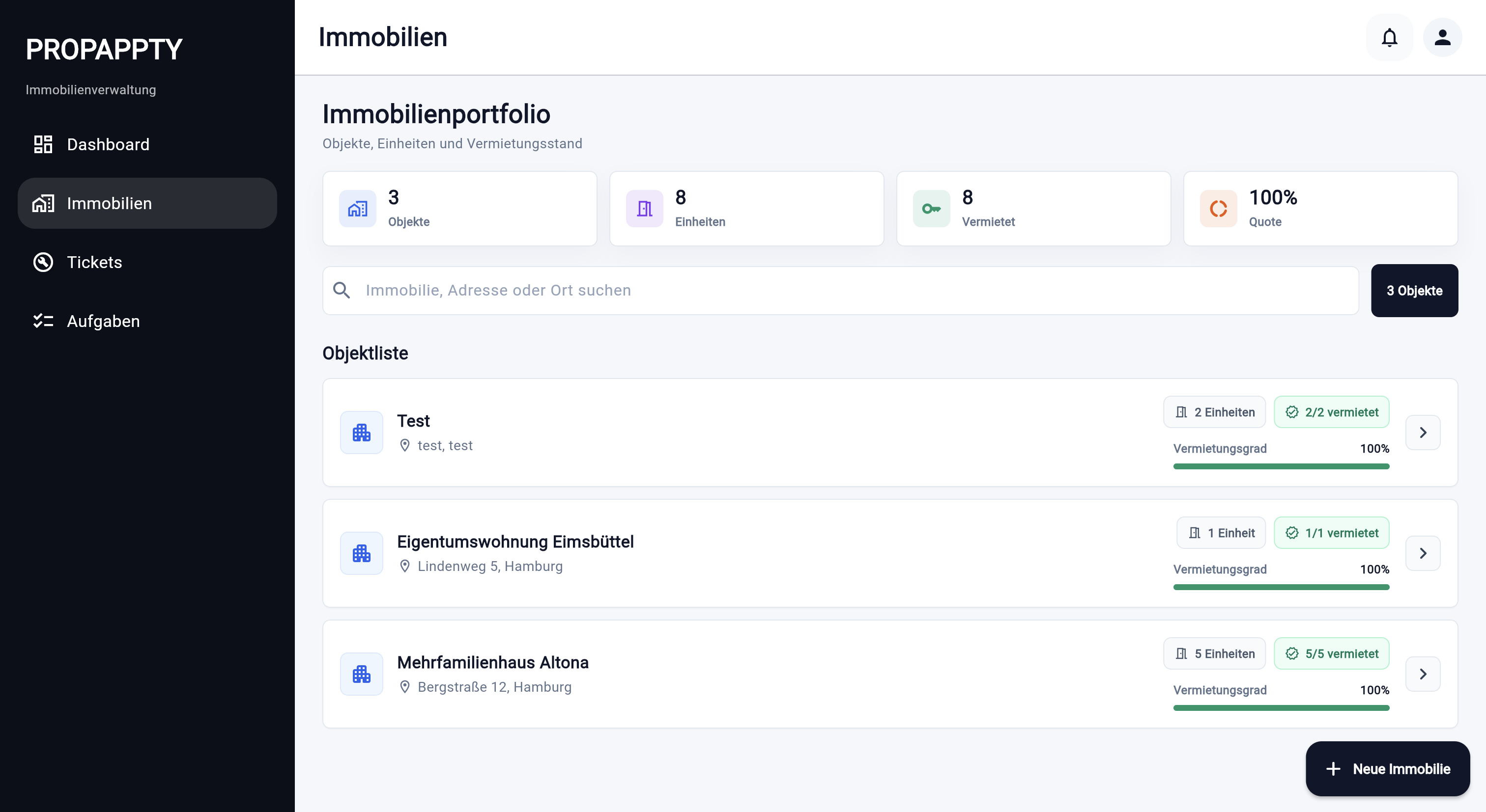 PROPAPPTY Immobilienportfolio auf Desktop